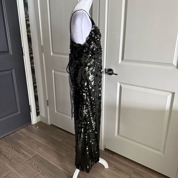Free People Gorgeous Black and Deep Emerald Green Sequins Maxi Dress Size S - Picture 3 of 9